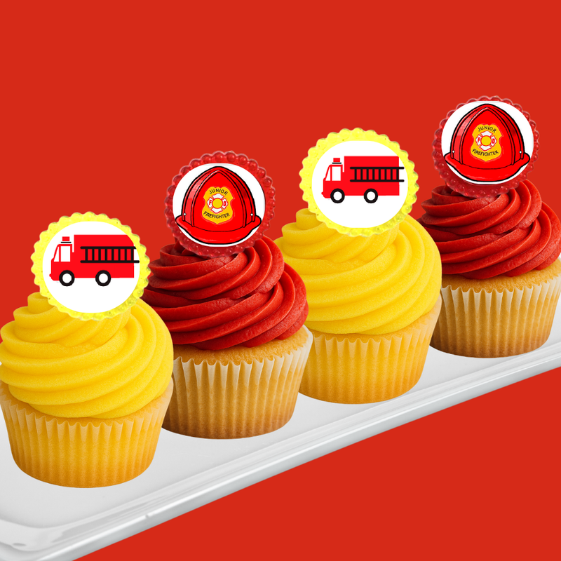 Fire Engine Truck Easy Toppers Cupcake Decoration Rings -12pk