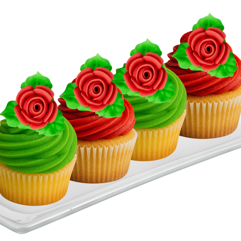 12-Pack Edible Red Rose Toppers with Leaves