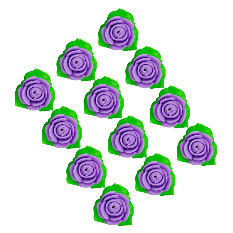 12-Pack Edible Purple Rose Toppers with Leaves