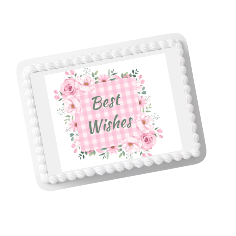 Pink Floral Best Wishes Edible Cake Topper – 8x10 Frosting Sheet | Elegant Celebration Cake Decoration