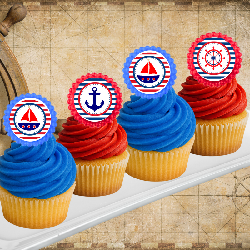 Nautical Anchor Easy Toppers Cupcake Decoration Rings -12pk