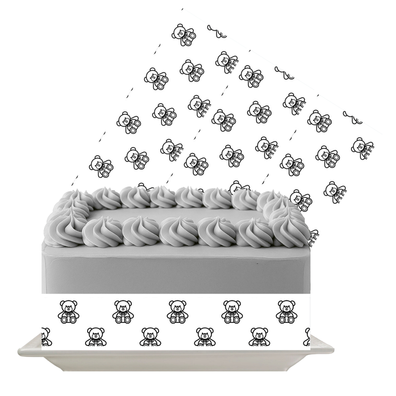 Black Teddy Bear Outline Edible Cake Wrap | Cute Baby Shower Icing Sheet | Minimalist Bear Cake Decoration