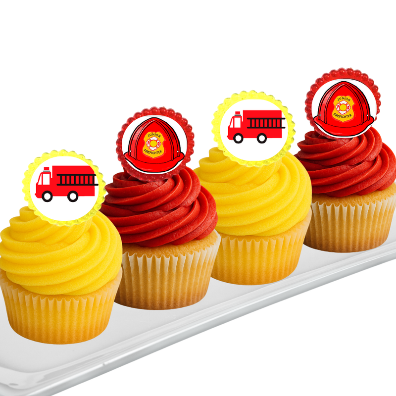 Fire Engine Truck Easy Toppers Cupcake Decoration Rings -12pk