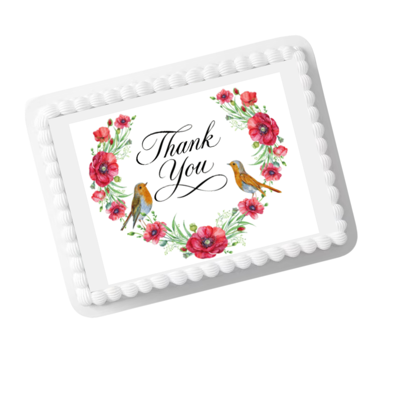 Floral Thank You Wreath Edible Cake Topper – 8x10 Frosting Sheet | Appreciation Event Cake Decoration
