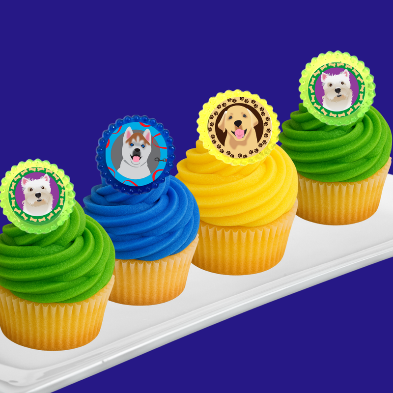 Puppy Dog Faces Easy Toppers Cupcake Decoration Party Favor Rings -12pk