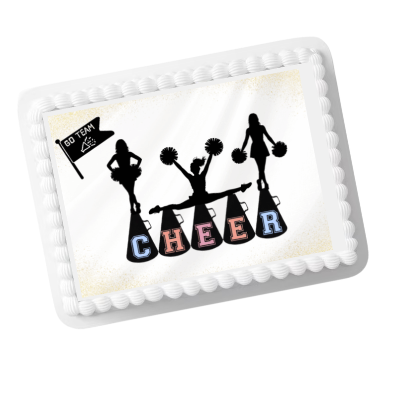 Cheerleader Silhouette Edible Cake Topper – 8x10 Frosting Sheet | Cheer Team Cake Decoration
