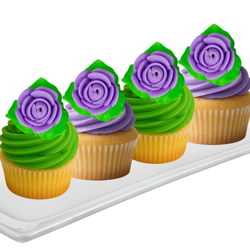 12-Pack Edible Purple Rose Toppers with Leaves