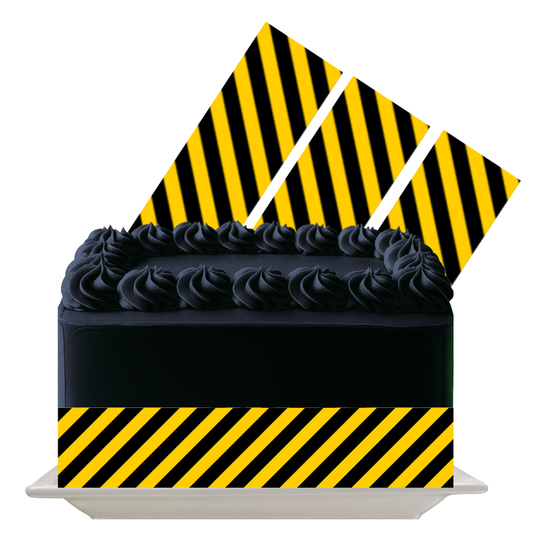 Yellow Hazard Stripes Edible Cake Wrap | Construction Theme Icing Sheet | Boys Birthday & Safety Cake Decoration