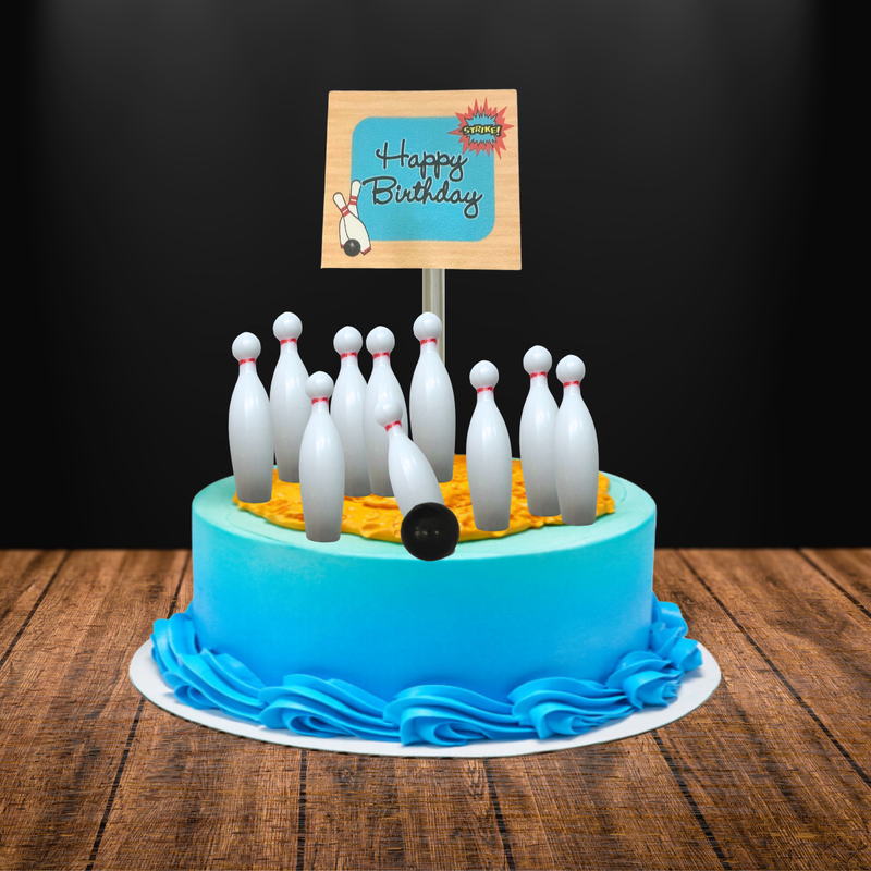 Bowling Pins and Ball & Happy Birthday Plaque Cake Decoration Topper