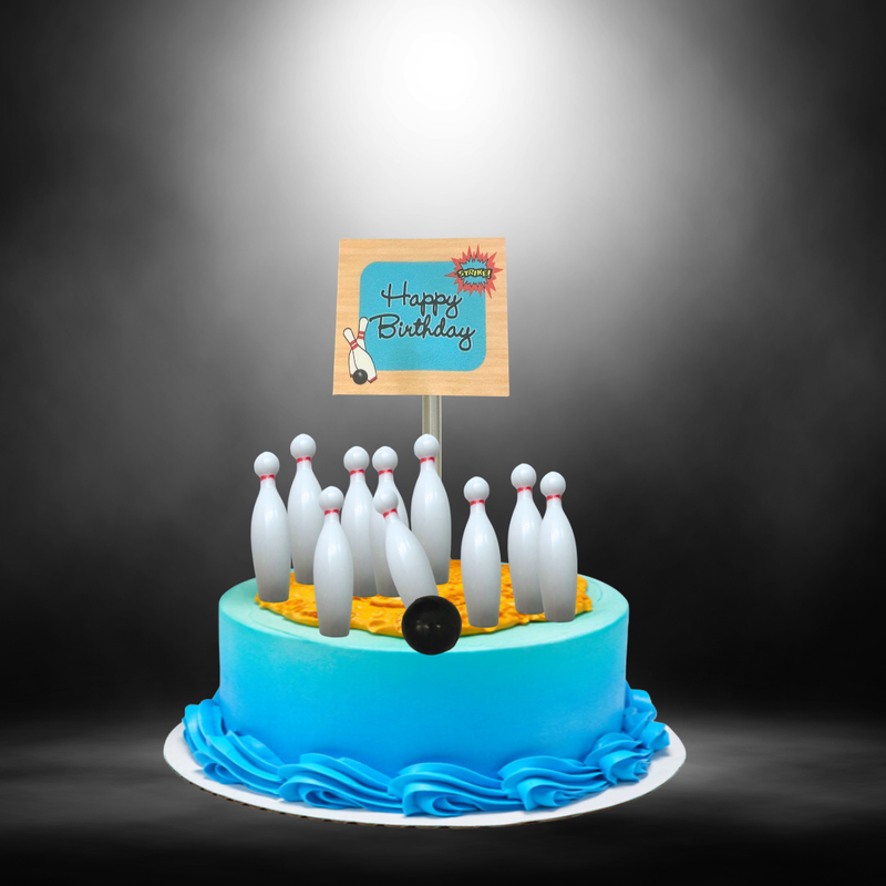 Bowling Pins and Ball & Happy Birthday Plaque Cake Decoration Topper