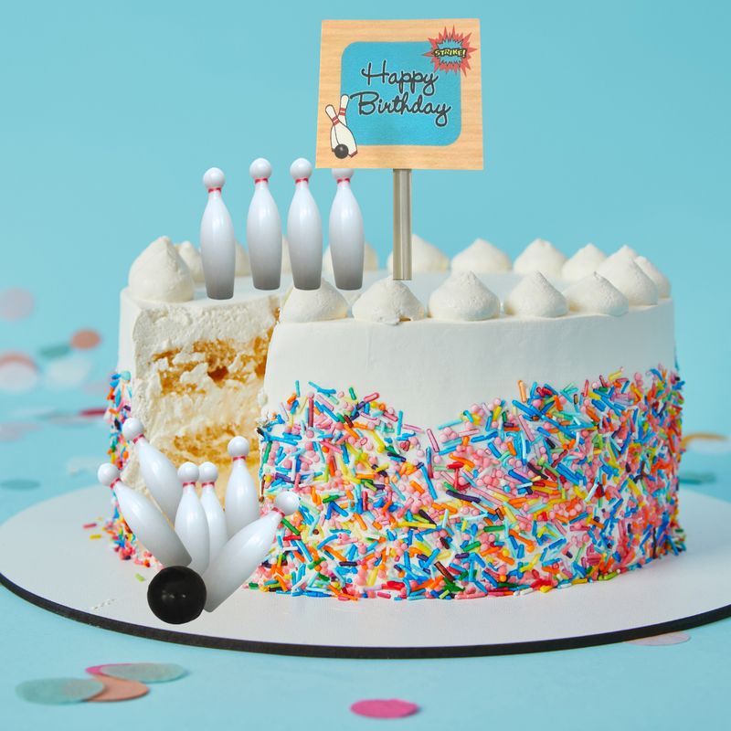 Bowling Pins and Ball & Happy Birthday Plaque Cake Decoration Topper