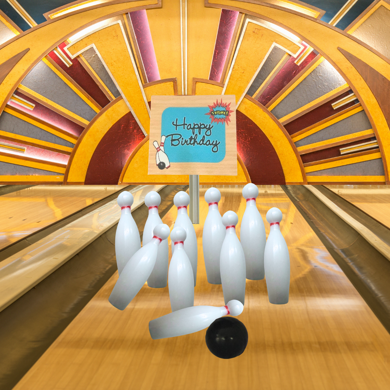 Bowling Pins and Ball & Happy Birthday Plaque Cake Decoration Topper