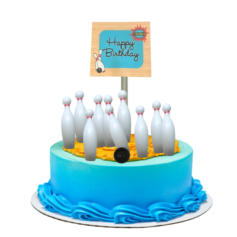 Bowling Pins and Ball & Happy Birthday Plaque Cake Decoration Topper