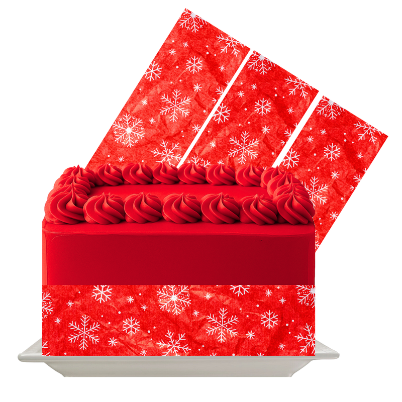 Red Snowflakes Edible Cake Wrap | Christmas Icing Sheet | Winter Holiday Cake Decoration