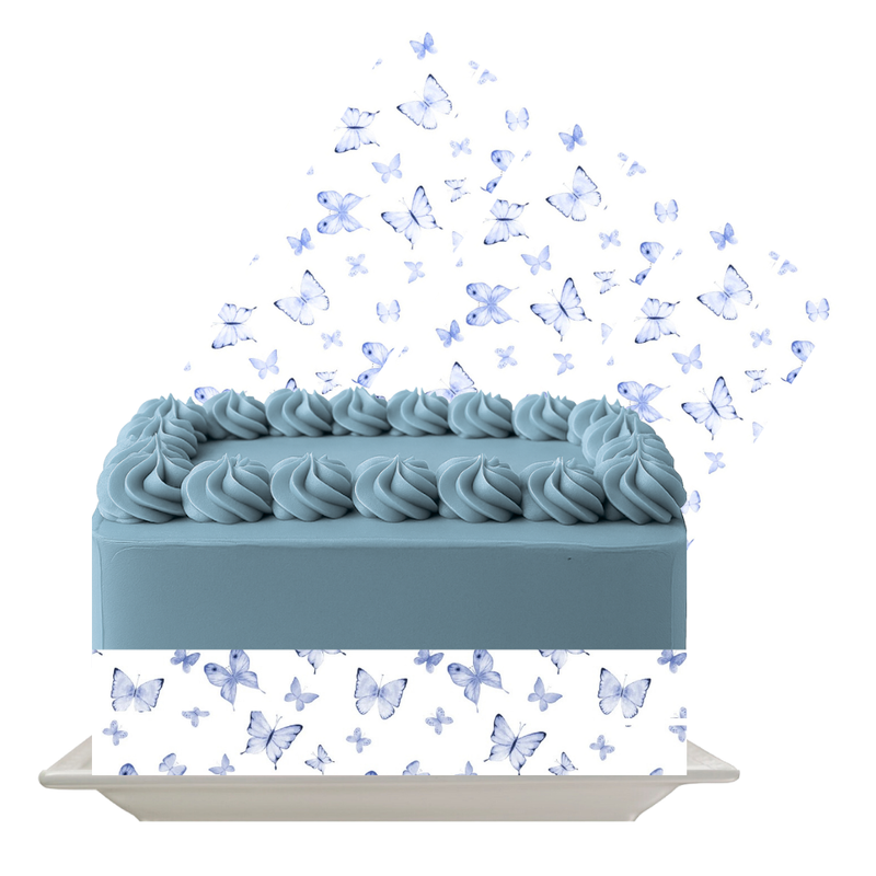 Blue Butterflies Edible Cake Wrap | Floral Butterfly Icing Sheet | Elegant Cake Decoration