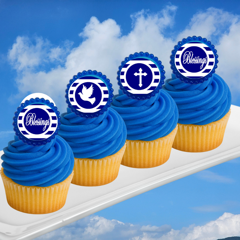Navy Baptism Christening Religious Easy Toppers Cupcake Decoration Rings -12pk
