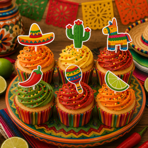 Mexican Cinco de Mayo Decorative Cupcake Picks & Toppers | Party Cake Decoration 12ct