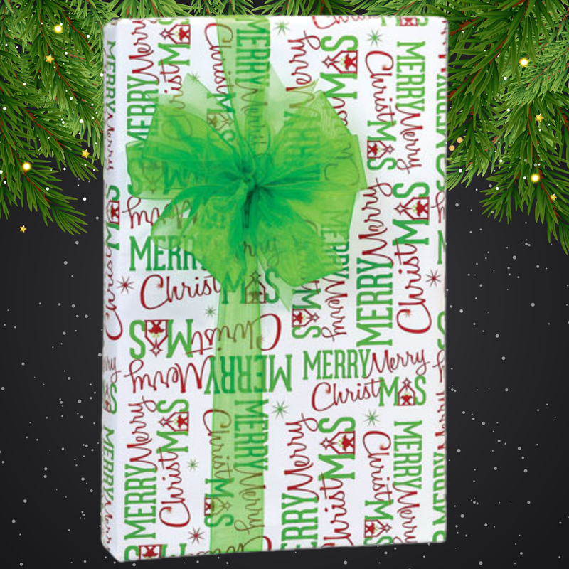 Merry Red and Green Christmas Manger Christmas Gift Wrap - 15ft