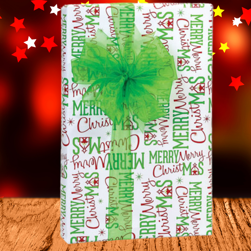 Merry Red and Green Christmas Manger Christmas Gift Wrap - 15ft