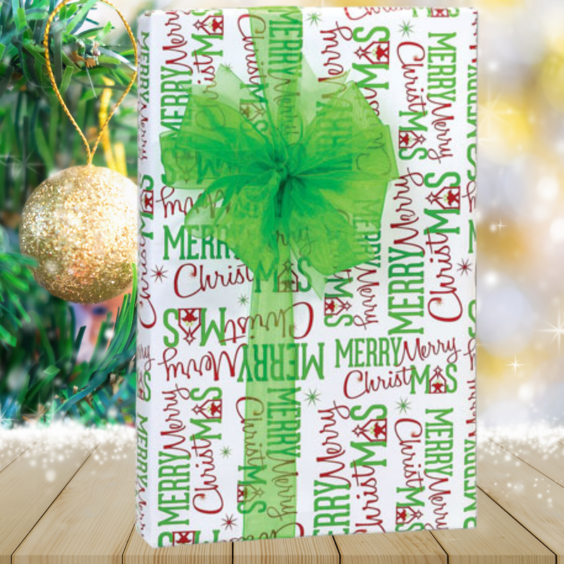 Merry Red and Green Christmas Manger Christmas Gift Wrap - 15ft