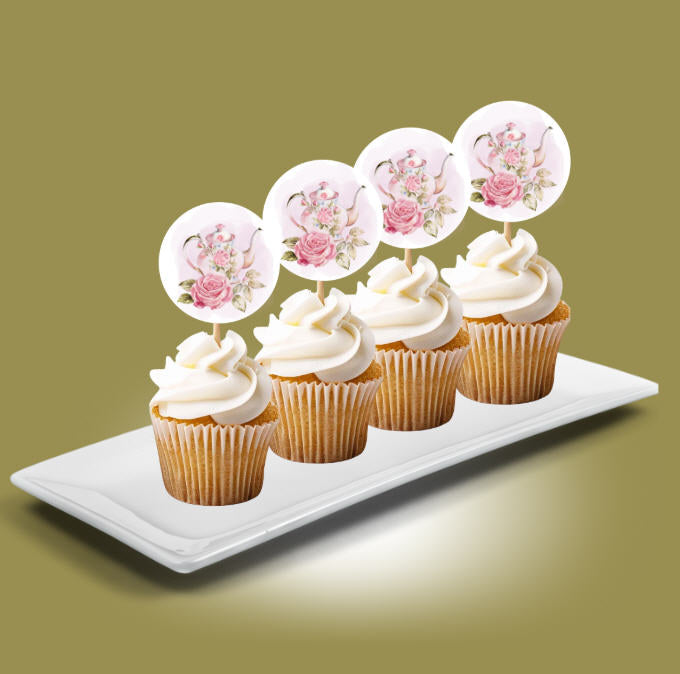 Tea Party Collection | Edible Cake Toppers, Cupcake Picks, Labels & Favor Bags