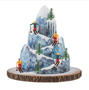 Winter Snow Land Skiing Cake Topper | Skiers & Evergreen Trees Winter Wonderland Cake Decoration