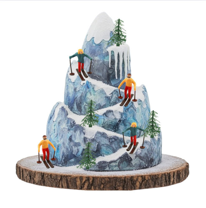 Winter Snow Land Skiing Cake Topper | Skiers & Evergreen Trees Winter Wonderland Cake Decoration