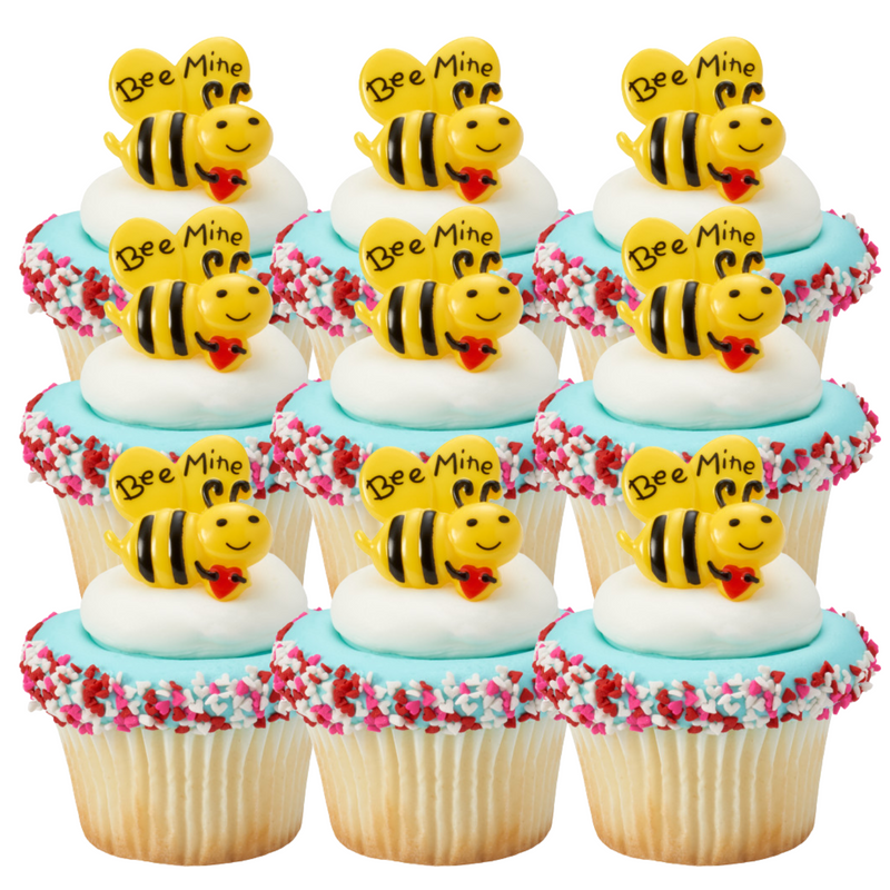 Valentine Bee Mine Cupcake - Desert - Food Decoration Topper Rings 12ct