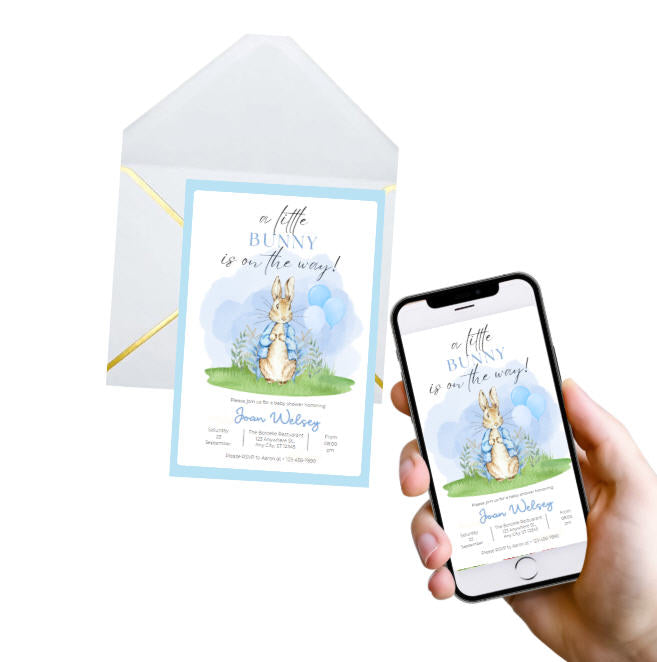 Blue Bunny Rabbit Party Collection | Edible Cake Toppers, Cupcake Picks, Labels & Favor Bags