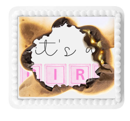 Gender Reveal Burn Away Cake Edible Photo Image Topper – Personalized Baby Reveal Cake Decoration