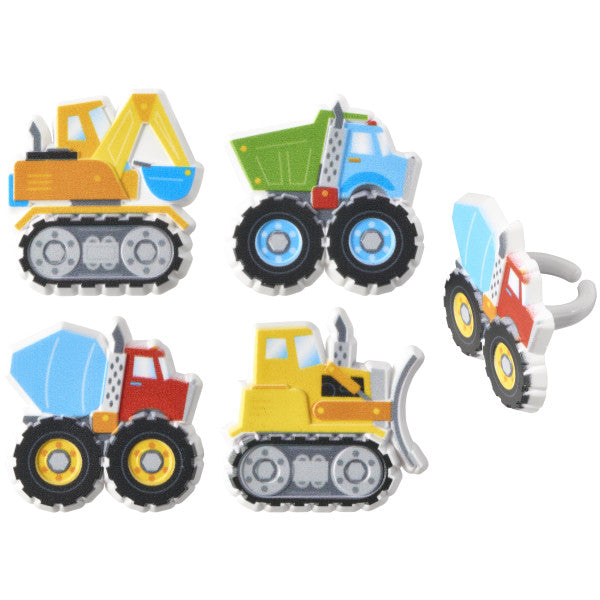 Construction Shaped Cupcake Decoration Rings -12pk