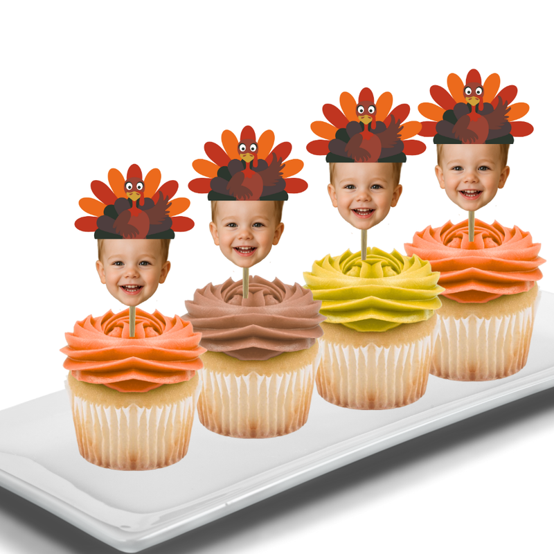 Thanksgiving Turkey Your Photo Face Cupcake Toppers -Set 12