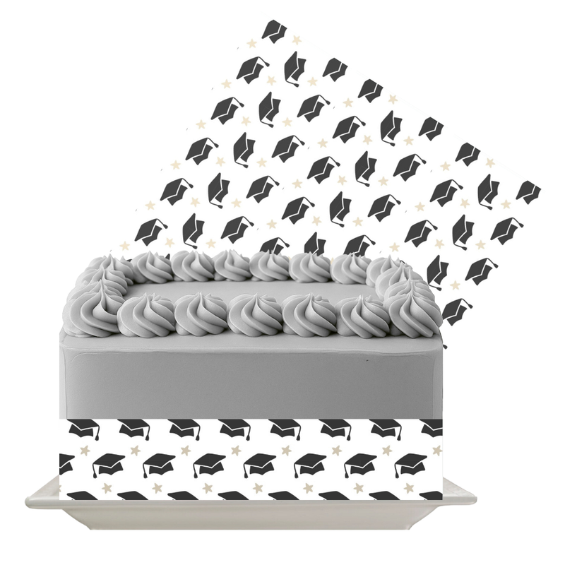 Black Graduation Cap Edible Cake Wrap | Graduation Icing Sheet | Class Celebration Cake Decoration