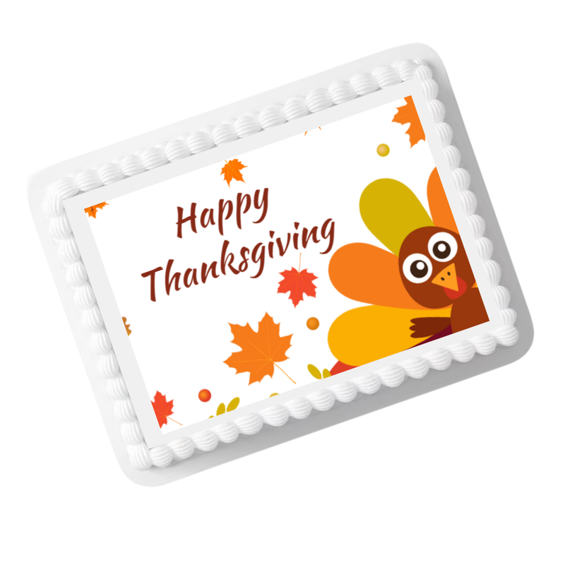 Cute Turkey Thanksgiving Edible Cake Topper – 8x10 Frosting Sheet | Autumn Festive Cake Decoration
