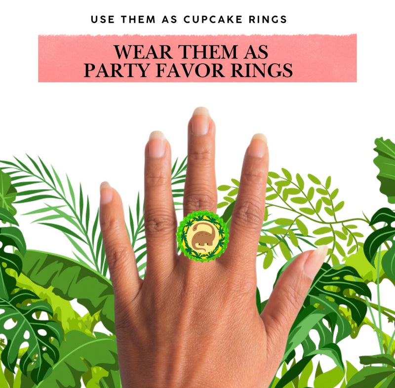 Jungle Dinosaur Easy Toppers Cupcake Decoration Party Favor Rings -12pk