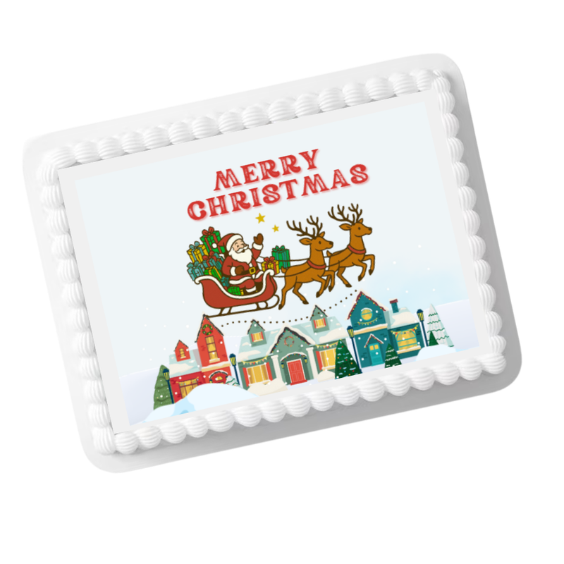 Merry Christmas Reindeer Edible Cake Topper | 8x10 Frosting Sheet