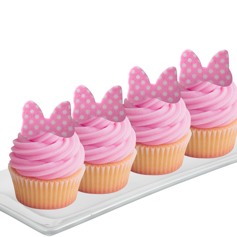 Ready Edibles - Pink Polka Dot Bow Cupcake Toppers -24ct