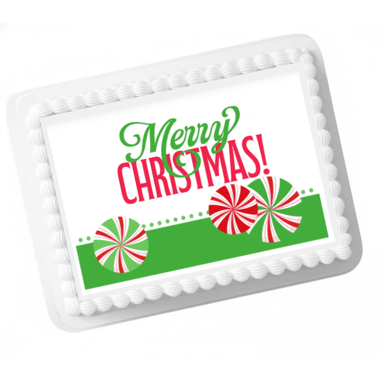 Merry Christmas Peppermint Edible Cake Topper (8x10)