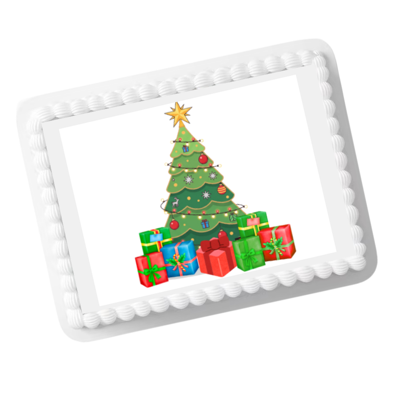 Christmas Tree & Presents Edible Cake Topper | 8x10 Frosting Sheet