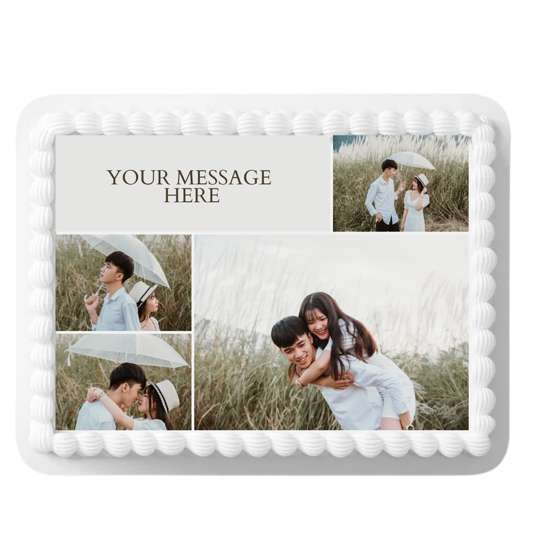 Personalized Center Stage four picture  Edible Collage with text Photo Image Cake Topper