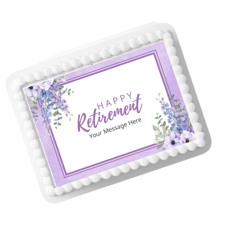 Lavender Blossom Happy Retirement Edible Photo Image Cake Decoration Topper 8x10