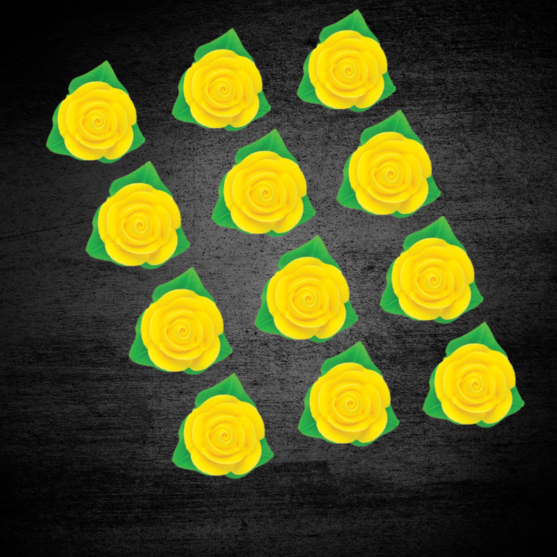 12-Pack Edible Yellow Rose Toppers with Leaves