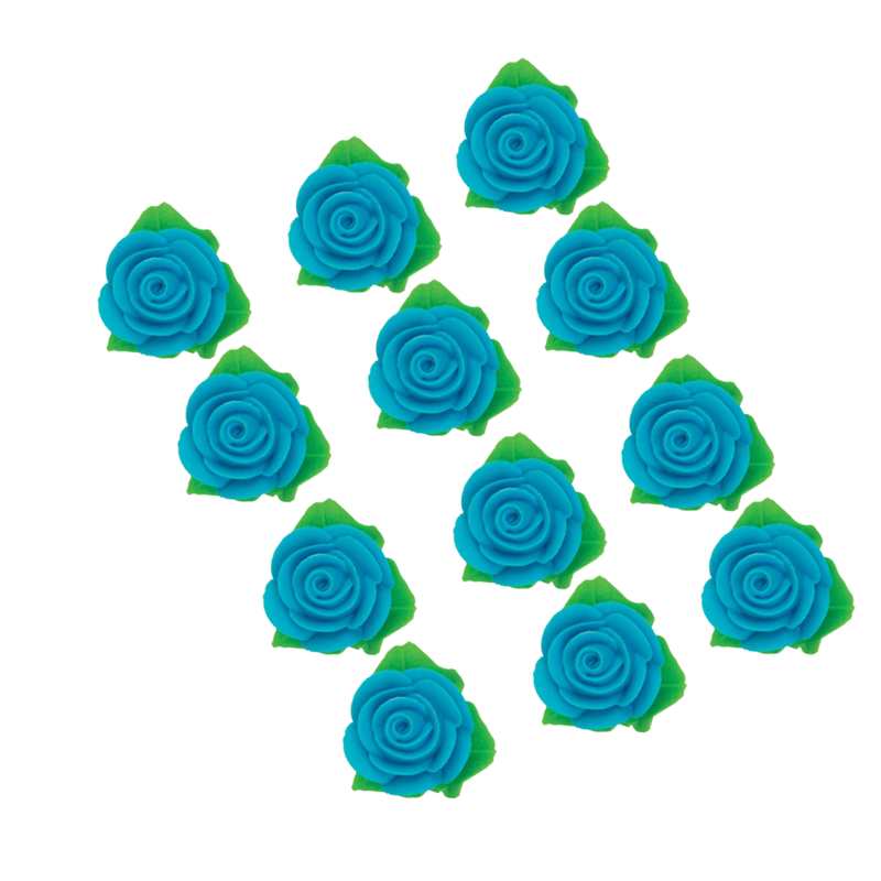 12-Pack Edible Blue Rose Toppers with Leaves