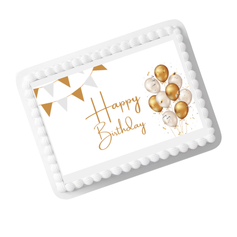 Gold Balloons Birthday Edible Cake Topper – 8x10 Frosting Sheet | Elegant Birthday Decoration