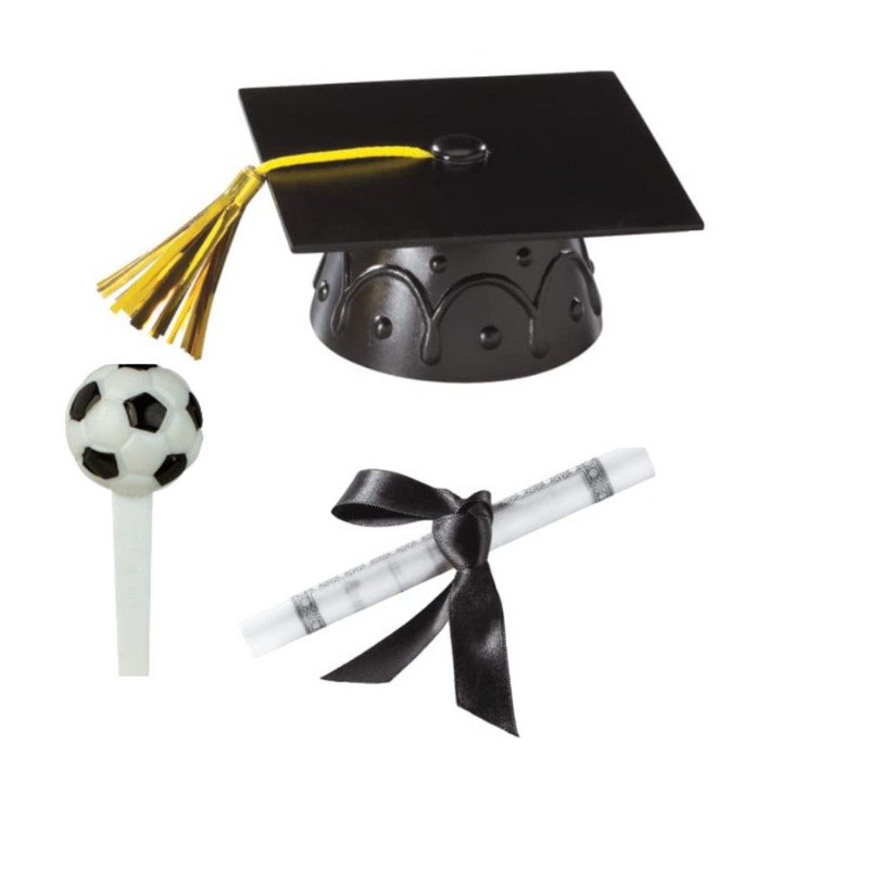 Small White Mini Graduation Hat Cake Decoration Topper with Sign and Diploma