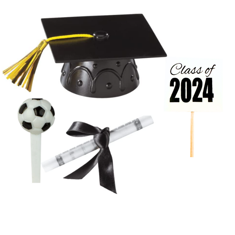Small White Mini Graduation Hat Cake Decoration Topper with Sign and Diploma