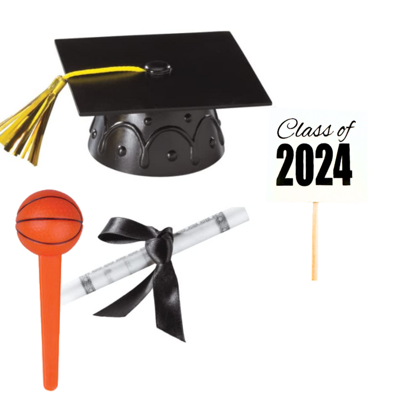 Small BasketBall Mini Graduation Hat Cake Decoration Topper with Sign and Diploma