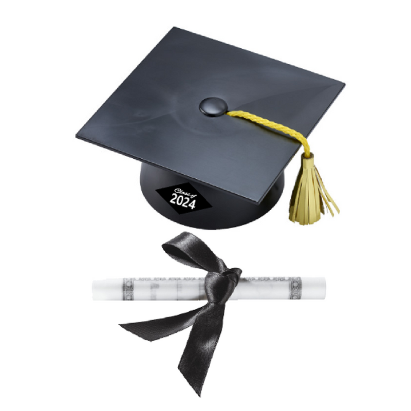 Class of 2024 Cap and Diploma Cake Decoration Topper - Black