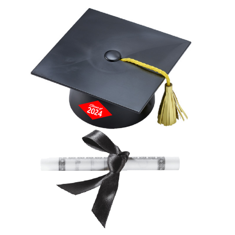 Class of 2024 Cap and Diploma Cake Decoration Topper - Red