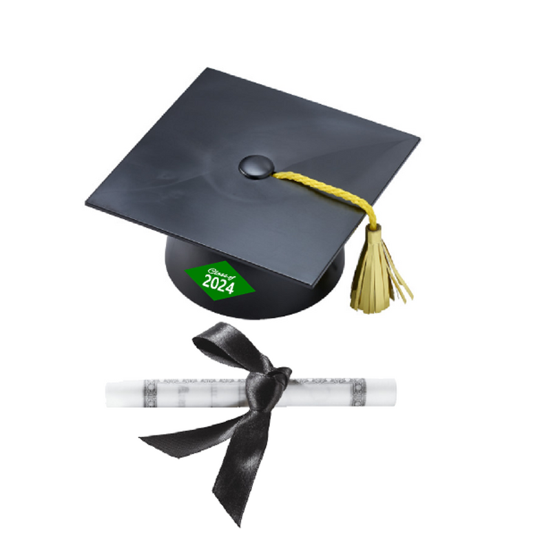 Class of 2023 Cap and Diploma Cake Decoration Topper - Green